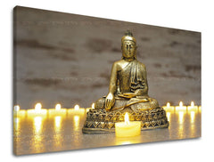 Clasic tablou pe pânză cu motivul FENG SHUI, natură în auriu nuanțe, atmosferă liniștită, spiritualitate și pace interioară, potrivit pentru sufragerie – principală
