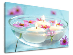 Clasic tablou pe pânză cu motivul FENG SHUI, flori, hartă, natură în alb-albastru nuanțe, atmosferă liniștită, natură, potrivit pentru sufragerie – principală