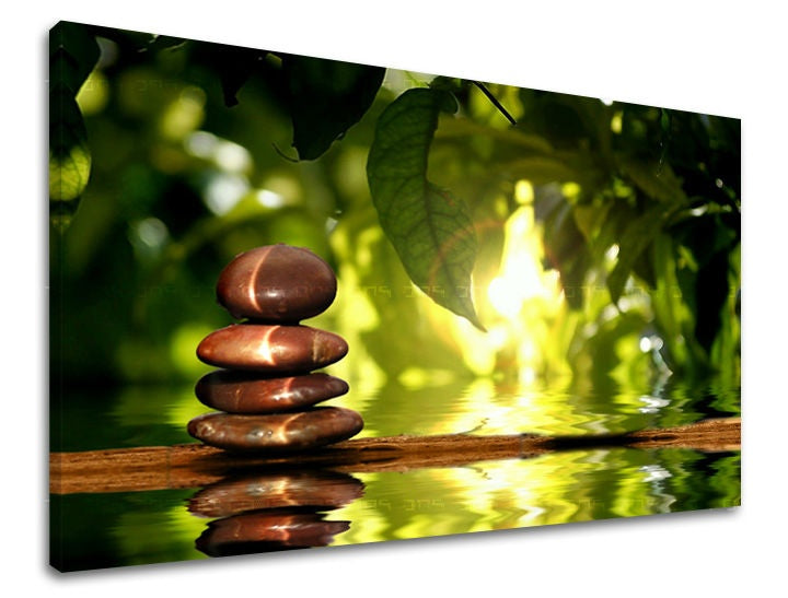 Clasic tablou pe pânză cu motivul FENG SHUI, hartă, natură în maro-verde nuanțe, atmosferă liniștită, pace interioară și natură, potrivit pentru sufragerie – principală