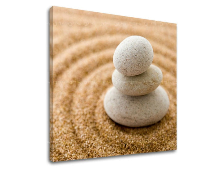 Industrial tablou pe pânză cu motivul FENG SHUI, grădină zen, peisaj, natură în albastru-argintiu nuanțe, atmosferă liniștită, potrivit pentru sufragerie – principală