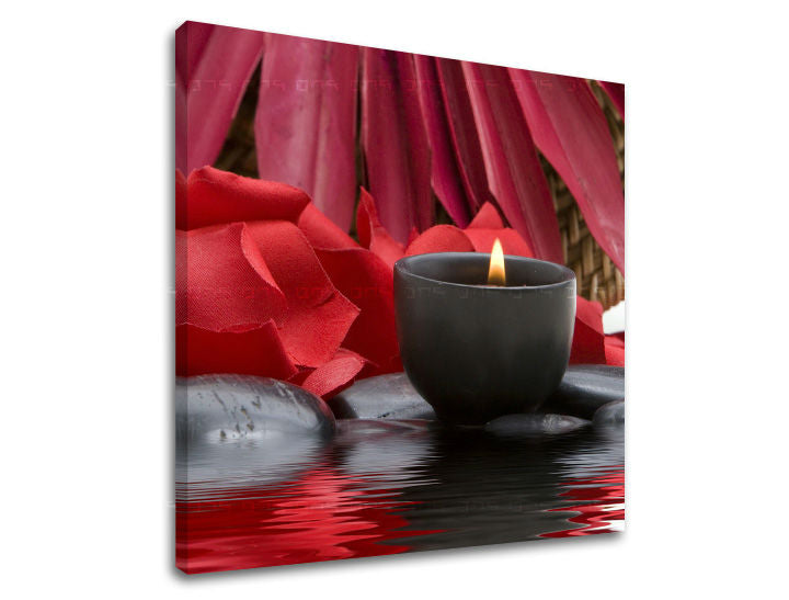 Clasic tablou pe pânză cu motivul FENG SHUI, lumânare, peisaj, natură în albastru-argintiu nuanțe, atmosferă liniștită, romantism, potrivit pentru sufragerie – principală