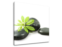 Clasic tablou pe pânză cu motivul FENG SHUI, frunze, peisaj, natură în albastru-argintiu nuanțe, atmosferă liniștită, natură și creștere și dezvoltare – principală