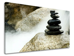 Clasic tablou cu motivul FENG SHUI, cascadă, ceață ușoară în alb-gri nuanțe | Tablou de perete FENG SHUI, pace interioară și natură – previzualizare
