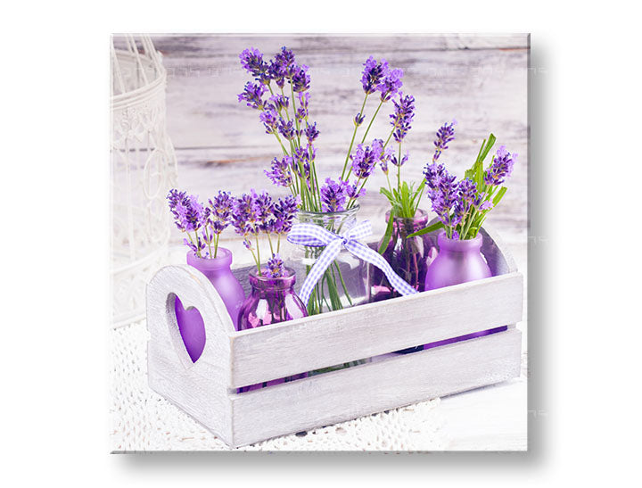Clasic tablou pe pânză cu motivul FLORI VIOLET, panglică, flori, natură, animal în alb-violet nuanțe, atmosferă liniștită, potrivit pentru dormitor – principală