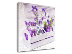 Clasic tablou pe pânză cu motivul FLORI VIOLET, panglică, flori, natură, animal în alb-violet nuanțe, atmosferă liniștită, potrivit pentru dormitor – produs