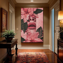 Modern tablou pe pânză cu motivul Floral Lips în roz-verde nuanțe, atmosferă romantică, natură și frumusețe | Tablou Floral Lips – produs, vedere 2