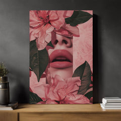 Modern tablou pe pânză cu motivul Floral Lips în roz-verde nuanțe, atmosferă romantică, natură și frumusețe | Tablou Floral Lips – produs