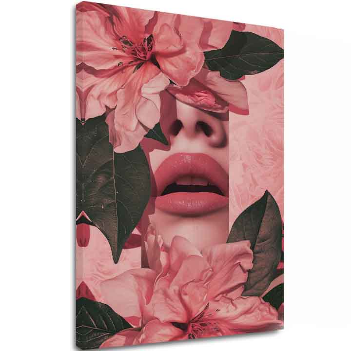 Modern tablou pe pânză cu motivul Floral Lips în roz-verde nuanțe, atmosferă romantică, natură și frumusețe | Tablou Floral Lips – principală