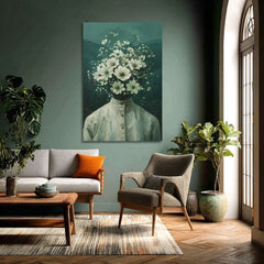 Modern tablou pe pânză cu motivul Flower Head, flori în crem nuanțe, atmosferă eterică, creștere și dezvoltare | Tablou Flower Head – produs, vedere 2