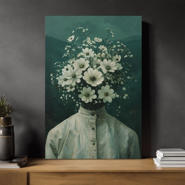 Modern tablou pe pânză cu motivul Flower Head, flori în crem nuanțe, atmosferă eterică, creștere și dezvoltare | Tablou Flower Head – produs