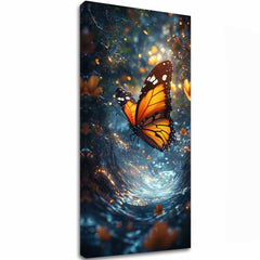 Modern tablou pe pânză cu motivul Oranžového Fluturelui - Atmosferă magică, fluture în turcoaz-portocaliu nuanțe, atmosferă eterică | Tablou Oranžového Fluturelui - Atmosferă magică – principală