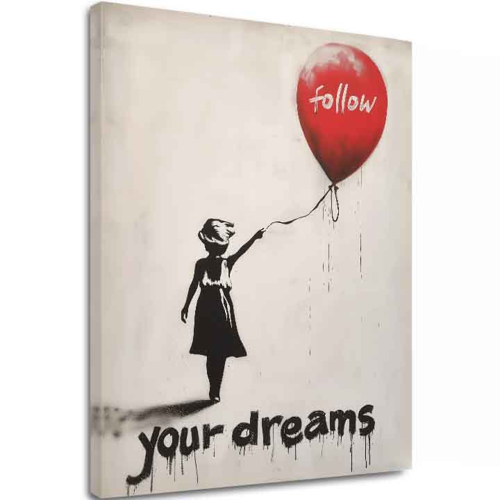 Modern tablou pe pânză cu motivul Follow Your Dreams, balon în alb-negru nuanțe, vise și nádej | Tablou Follow Your Dreams – principală [XOBWSPP030E1]