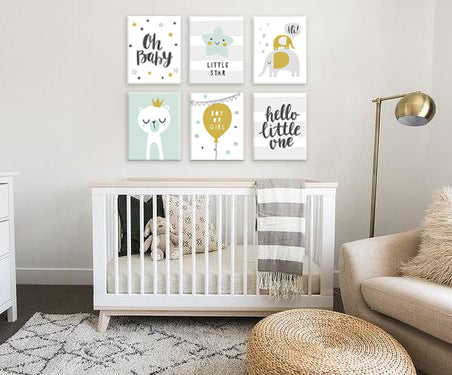 Geometric tablou pe pânză cu motivul PENTRU COPII, urs, balon, motiv pentru copii, animal în multicolor nuanțe, atmosferă veselă, potrivit pentru cameră de copii – principală
