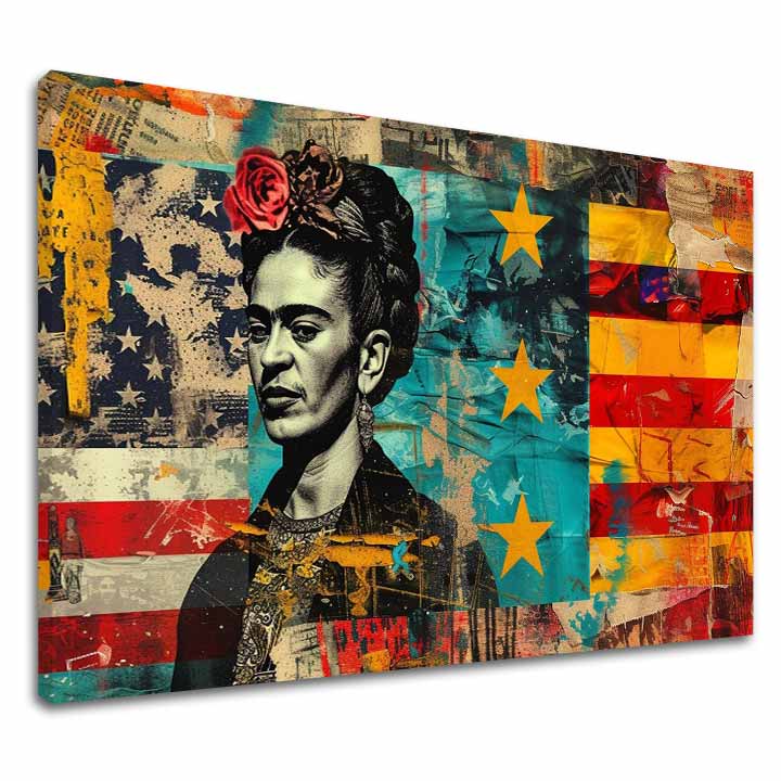 Modern tablou pe pânză cu motivul Frida Kahlo - Kultúrny odkaz, flori în roșu-turcoaz nuanțe, atmosferă îndrăzneață | Tablou Frida Kahlo - Kultúrny odkaz – principală