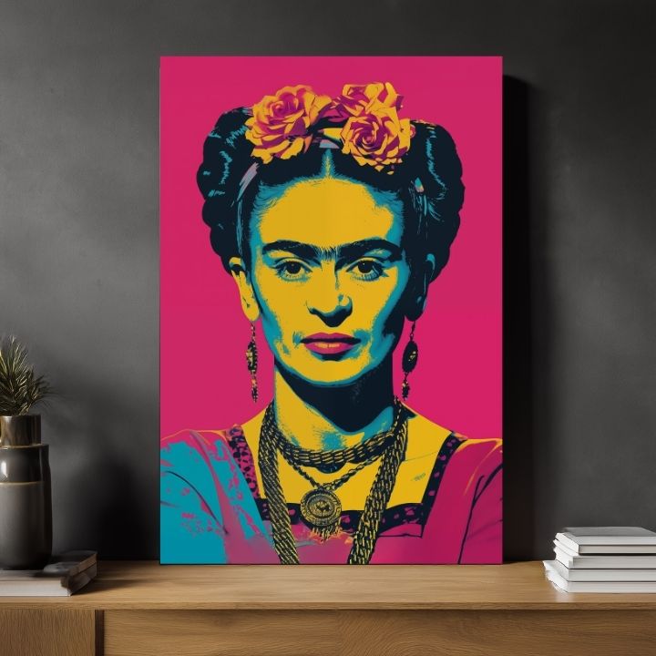Modern tablou pe pânză cu motivul Frida Pop, trandafiri în galben-negru nuanțe, atmosferă îndrăzneață, glorie | Tablou Frida Pop – produs