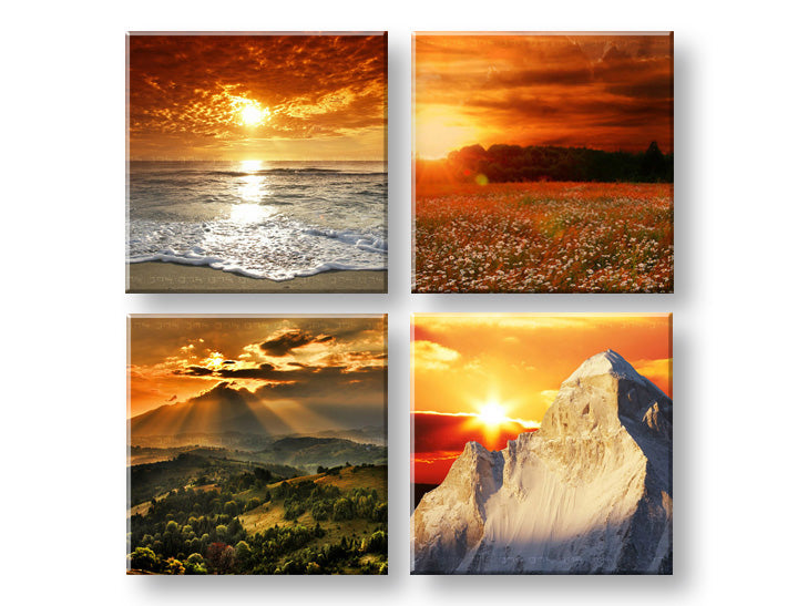 În stil boho tablou pe pânză cu motivul Beauty of the Earth, apus de soare, ocean, munte, hartă în alb-portocaliu nuanțe, atmosferă liniștită, potrivit pentru sufragerie – principală