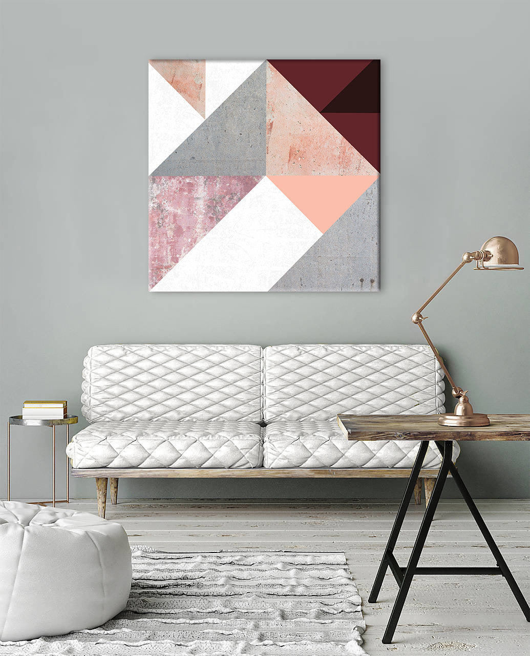 Modern tablou pe pânză cu motivul Geometric Spirit, motiv muzical în violet-albastru nuanțe agățat în interiorul sufragerie, atmosferă sofisticată – interior