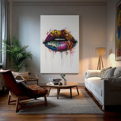 Modern tablou pe pânză cu motivul Graffiti Lips, graffiti în alb-roz nuanțe, atmosferă energică | Tablou Graffiti Lips – produs