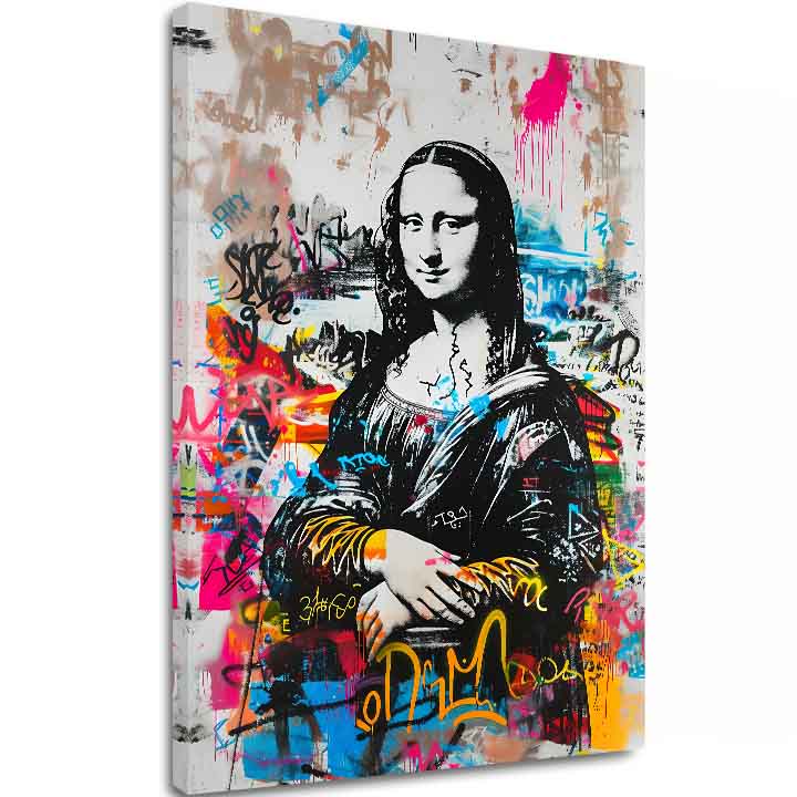 Modern tablou pe pânză cu motivul Graffiti Mona na pânză în negru-alb nuanțe, atmosferă energică | Tablou Graffiti Mona na pânză – principală