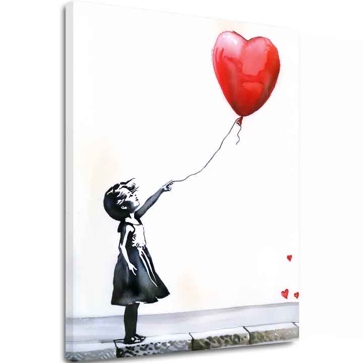 Modern tablou pe pânză cu motivul Heart Balloon Girl, balon, inimă în alb-negru nuanțe, atmosferă melancolică, nádej | Tablou Heart Balloon Girl – principală