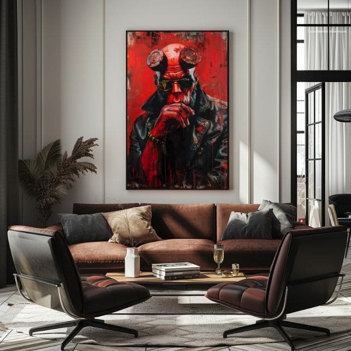 Modern tablou pe pânză cu motivul Hellboy: Pekelný bojovník în negru-gri nuanțe | Tablou Hellboy: Pekelný bojovník – produs, vedere 2