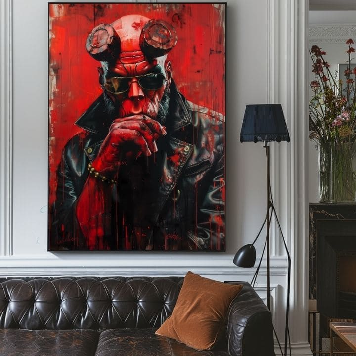 Modern tablou pe pânză cu motivul Hellboy: Pekelný bojovník în negru-gri nuanțe | Tablou Hellboy: Pekelný bojovník – produs, vedere 3