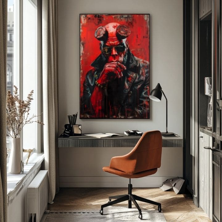 Modern tablou pe pânză cu motivul Hellboy: Pekelný bojovník în negru-gri nuanțe | Tablou Hellboy: Pekelný bojovník – produs, vedere 4