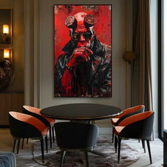 Modern tablou pe pânză cu motivul Hellboy: Pekelný bojovník în negru-gri nuanțe | Tablou Hellboy: Pekelný bojovník – produs