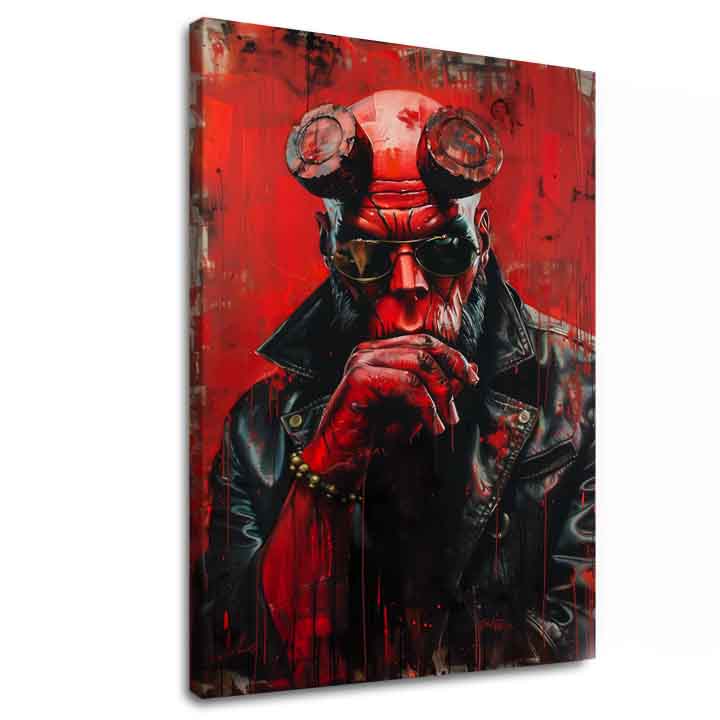 Modern tablou pe pânză cu motivul Hellboy: Pekelný bojovník în negru-gri nuanțe | Tablou Hellboy: Pekelný bojovník – principală