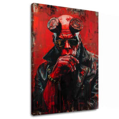 Modern tablou pe pânză cu motivul Hellboy: Pekelný bojovník în negru-gri nuanțe | Tablou Hellboy: Pekelný bojovník – principală
