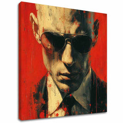 Modern tablou pe pânză cu motivul Hitman - Zmysel pre detaliu în roșu-negru nuanțe, atmosferă intensă, mister | Tablou Hitman - Zmysel pre detaliu – principală