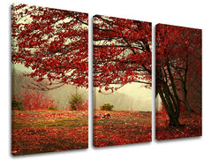 Pop art tablou pe pânză cu motivul peisaj, motiv religios, natură, copaci în maro-gri nuanțe, atmosferă liniștită, natură și singurătate, execuție cu trei panouri – principală