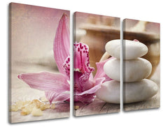 Clasic tablou pe pânză cu motivul FENG SHUI, orhidee, flori, natură în alb-bej nuanțe, atmosferă liniștită, natură, potrivit pentru sufragerie – principală