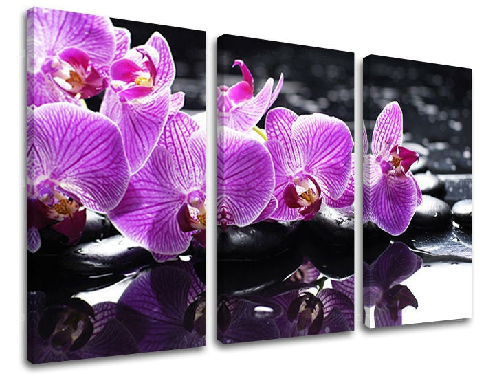 Pop art tablou pe pânză cu motivul FENG SHUI în violet-negru nuanțe, atmosferă liniștită, natură și frumusețe, potrivit pentru sufragerie | Tablou de perete FENG SHUI – principală