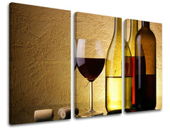 Industrial tablou pe pânză cu motivul pahar de vin, hartă, motiv religios în auriu-roșu nuanțe, atmosferă elegantă, execuție cu trei panouri – principală