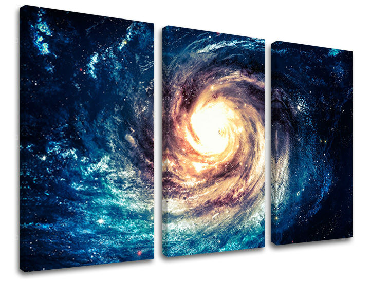 Clasic tablou pe pânză cu motivul galaxie, stele, hartă, univers în albastru-auriu nuanțe, atmosferă maiestuoasă, potrivit pentru sufragerie | Tablou de perete UNIVERS – principală