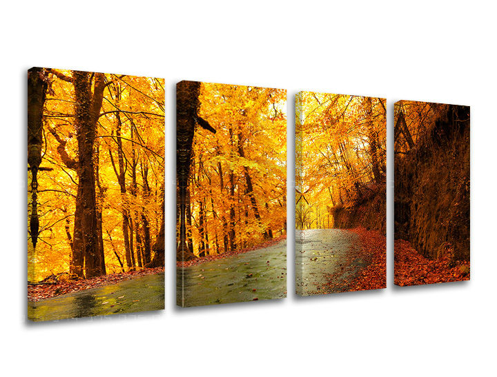 Clasic tablou pe pânză cu motivul copaci, peisaj, hartă, natură în maro-portocaliu nuanțe, atmosferă liniștită, natură și singurătate, execuție multi-panou – principală