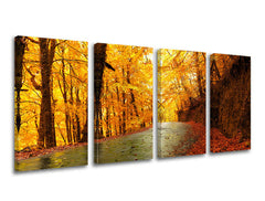 Clasic tablou pe pânză cu motivul copaci, peisaj, hartă, natură în maro-portocaliu nuanțe, atmosferă liniștită, natură și singurătate, execuție multi-panou – principală