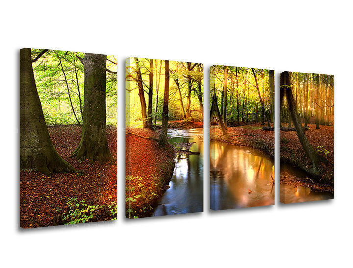 Clasic tablou pe pânză cu motivul pădure, copaci, peisaj, hartă, natură în maro-verde nuanțe, atmosferă liniștită, natură, execuție multi-panou – principală [XOBST032E41]