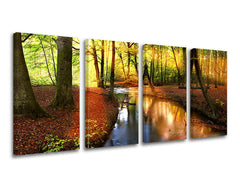 Clasic tablou pe pânză cu motivul pădure, copaci, peisaj, hartă, natură în maro-verde nuanțe, atmosferă liniștită, natură, execuție multi-panou – principală [XOBST032E41]