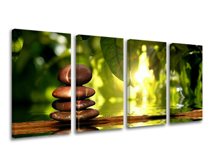 Clasic tablou pe pânză cu motivul FENG SHUI, hartă în maro-verde nuanțe, atmosferă liniștită, natură, execuție multi-panou, potrivit pentru sufragerie – principală