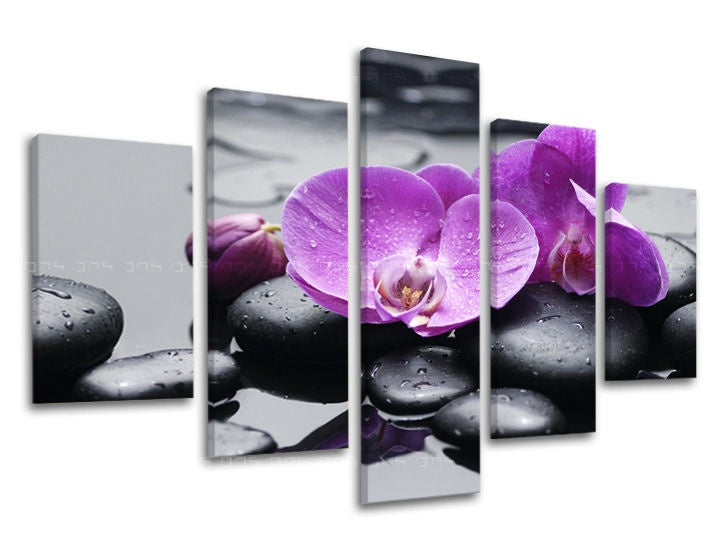 Industrial tablou pe pânză cu motivul FENG SHUI, orhidee, flori, peisaj, natură în gri nuanțe, atmosferă liniștită, natură și minimalism – principală