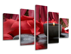 Clasic tablou cu motivul FENG SHUI, lumânare, flori în roșu-negru nuanțe | Tablou de perete FENG SHUI, romantism și natură – previzualizare