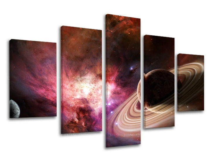 Pop art tablou pe pânză cu motivul stele, univers în alb-violet nuanțe, atmosferă misterioasă, execuție multi-panou, potrivit pentru birou – principală