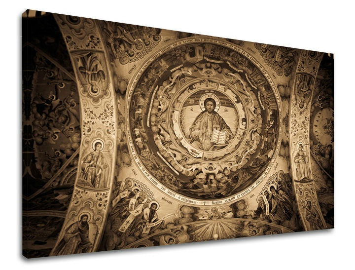 Clasic tablou pe pânză cu motivul înger, motiv inspirațional, motiv religios în maro nuanțe, potrivit pentru birou de lucru | Tablou de perete INSPIRAȚIE – principală