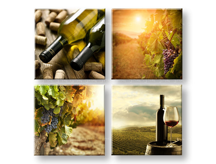 Colaj tablou pe pânză cu motivul Meeting in the vineyard, struguri, pahar de vin, peisaj, hartă în verde-galben nuanțe, atmosferă rustică – principală