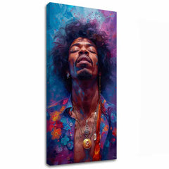 Modern tablou pe pânză cu motivul Jimi Hendrix - Explózia harmónie în albastru-auriu nuanțe, atmosferă liniștită, spiritualitate | Tablou Jimi Hendrix - Explózia harmónie – principală