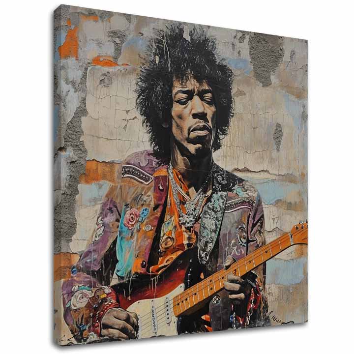 Modern tablou pe pânză cu motivul Jimi Hendrix - Gitarová poézia în albastru nuanțe, istorie muzicală | Tablou Jimi Hendrix - Gitarová poézia – principală