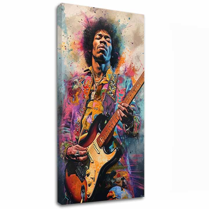 Modern tablou pe pânză cu motivul Jimi Hendrix - Ohnivé tóny în negru-galben nuanțe, atmosferă energică, rock and roll și creativitate | Tablou Jimi Hendrix - Ohnivé tóny – principală
