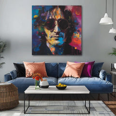 Modern tablou pe pânză cu motivul John Lennon - Farebné predstavy în albastru-negru nuanțe, atmosferă energică, rock and roll și cultură pop – produs, vedere 2